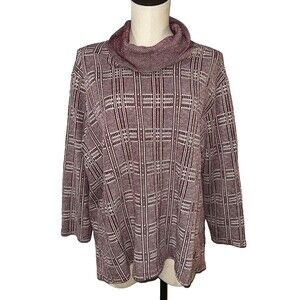 YS Studio Made in USA Women’s Plaid Cowl Neck Sweater size 2X Cotton Blend